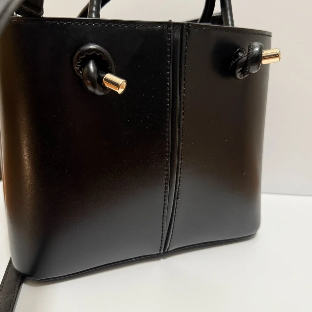 Zara black mini city tote structured chic bucket bag vegan leather purse minimal